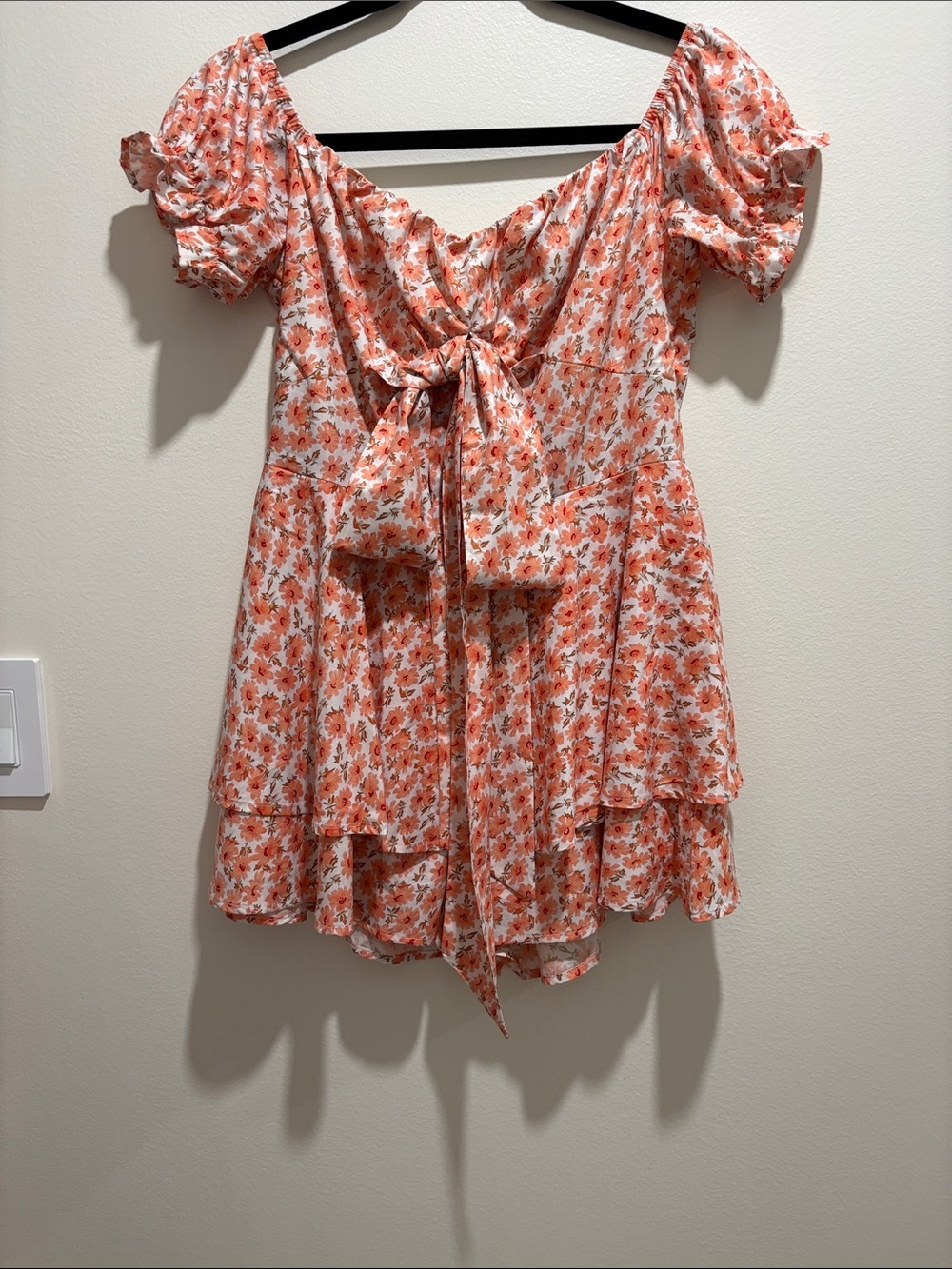 Floral Tie-Front Puff Sleeve Top - Orange